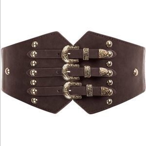 Leather Triple Buckle Western Belt Corset Buckle Strap Belt